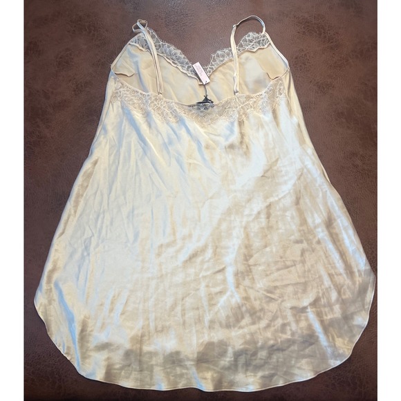 Victoria's Secret Satin Lace Trim Slip Chemise Nightgown L G Ivory - Picture 5 of 5